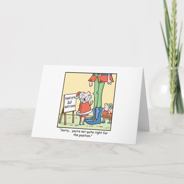 Christmas Cartoon  Elf Audition Holiday Card (Front)
