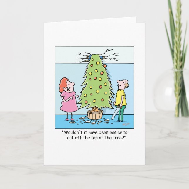 Christmas Cartoon Oversized Tree Holiday Card (Front)