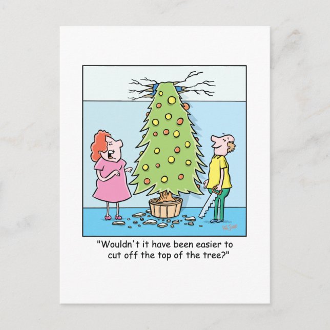 Christmas Cartoon Oversized Tree Holiday Postcard (Front)