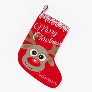 Christmas Cartoon Reindeer Character Red Named Small Christmas Stocking