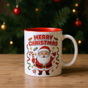 Christmas Cartoon Santa Candy Ribbons Two-Tone Coffee Mug