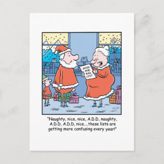 Christmas Cartoon Santa's Good and Bad list. Holiday Postcard
