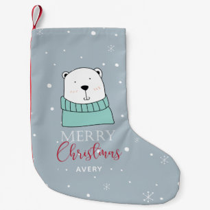 Christmas Cartoon style Bear Personalised Small Christmas Stocking