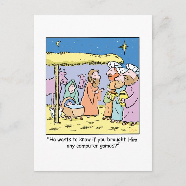 Christmas Cartoon Three Wise Kings Computer Games Holiday Postcard (Front)