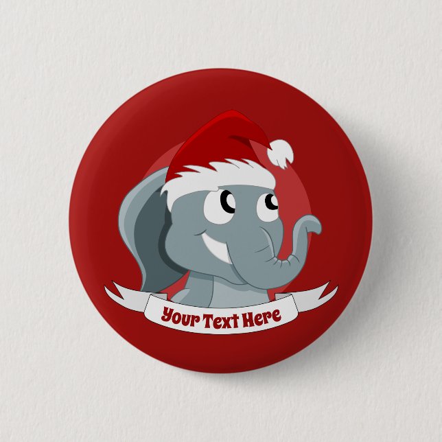 Christmas cartoon with a cute elephant 6 cm round badge (Front)