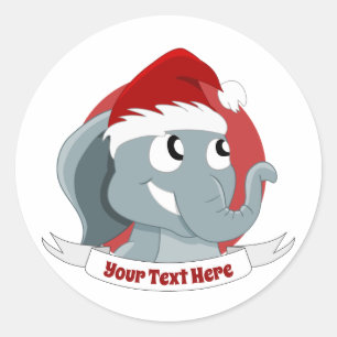 Christmas cartoon with a cute elephant classic rou round sticker