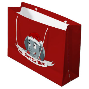 Christmas cartoon with a cute elephant large gift large gift bag