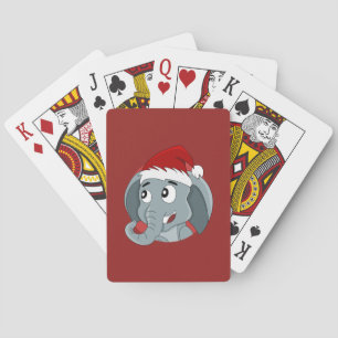 Christmas cartoon with a cute elephant playing car cards