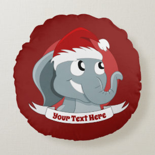 Christmas cartoon with a cute elephant round pillo cushion
