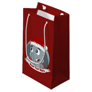 Christmas cartoon with a cute elephant small gift small gift bag
