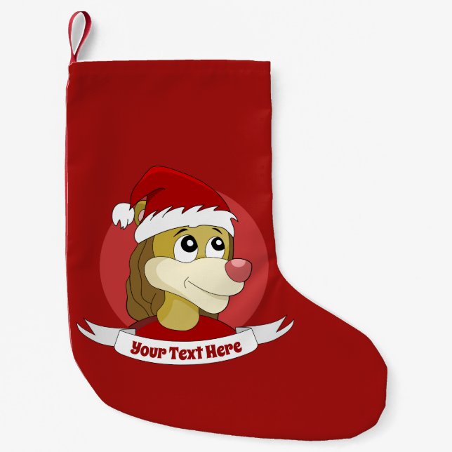 Christmas cartoon with a cute lion small christmas small christmas stocking (Front)
