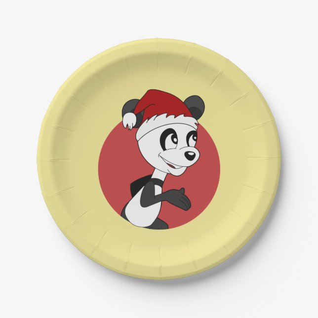Christmas cartoon with cute panda bear paper plate (Front)