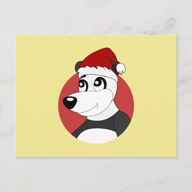 Christmas cartoon with cute panda bear postcard (Front)
