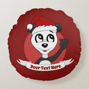 Christmas cartoon with cute panda bear round pillo round cushion