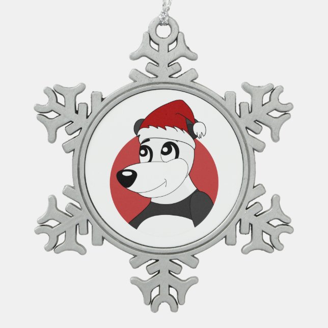 Christmas cartoon with cute panda bear snowflake p snowflake pewter christmas ornament (Front)