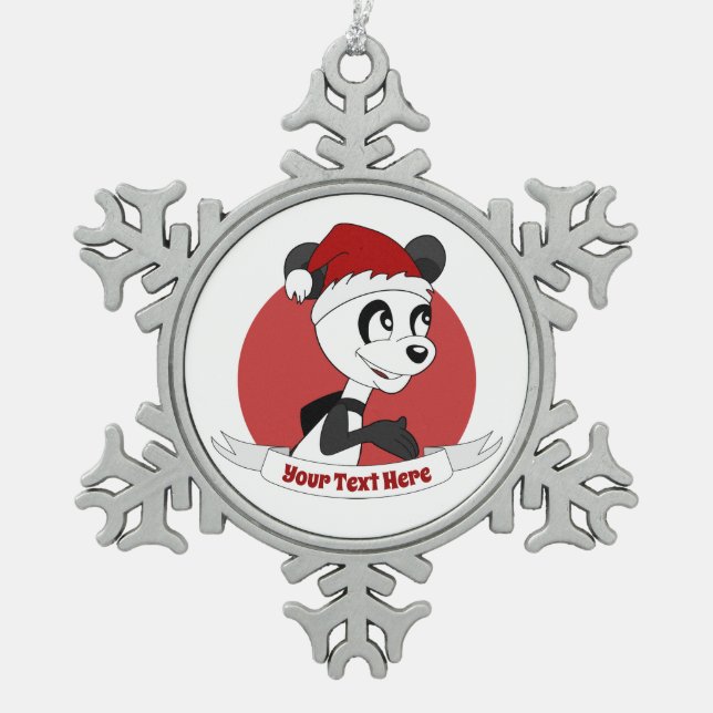 Christmas cartoon with cute panda bear snowflake p snowflake pewter christmas ornament (Front)