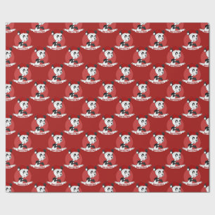 Christmas cartoon with cute panda bear wrapping pa paper