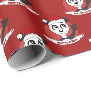 Christmas cartoon with cute panda bear wrapping pa paper