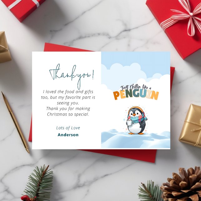 Christmas Cartoonish Just Chillin Like a Penguin  Thank You Card (Christmas Cartoonish Just Chillin Like a Penguin Thank You Card)