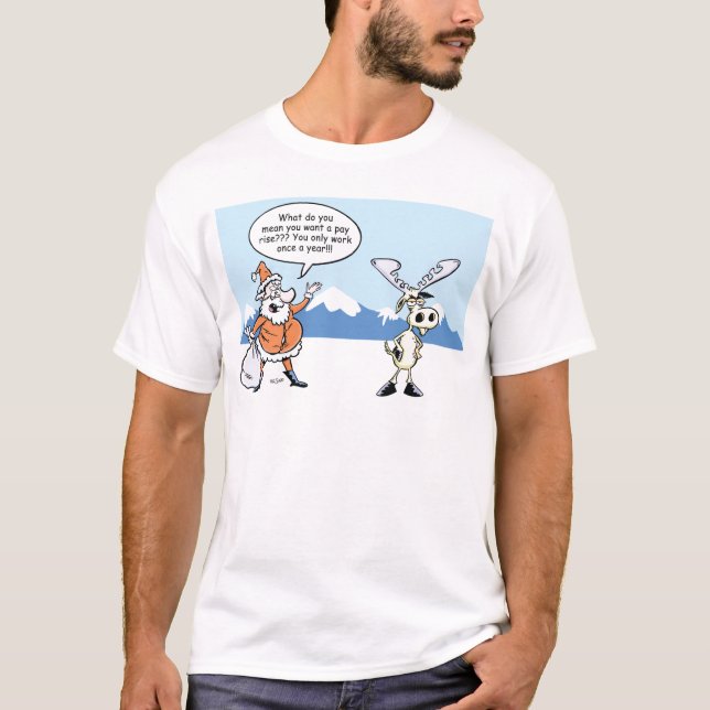 Christmas Cartoons Santa and the striking Reindeer T-Shirt (Front)