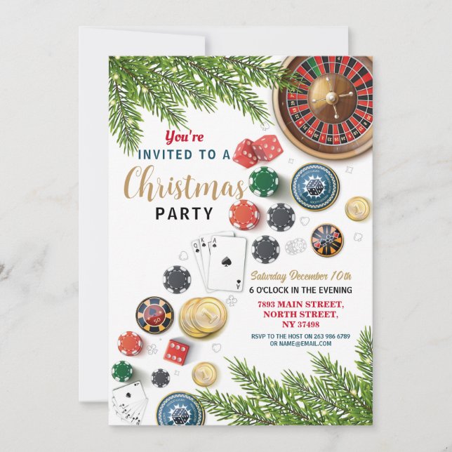 Christmas Casino Party Festive Roulette Vegas Invitation (Front)