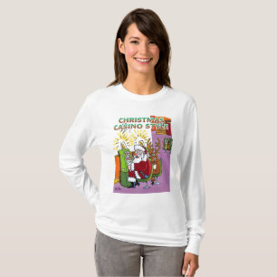 Christmas Casino Style women white long slv shirt