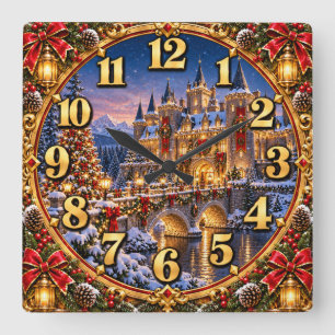 Christmas Castle Winter Wonderland Square Wall Clock