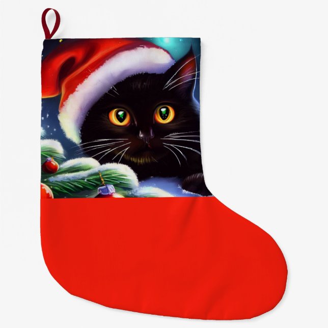 Christmas Cat 1 Large Christmas Stocking (Front)