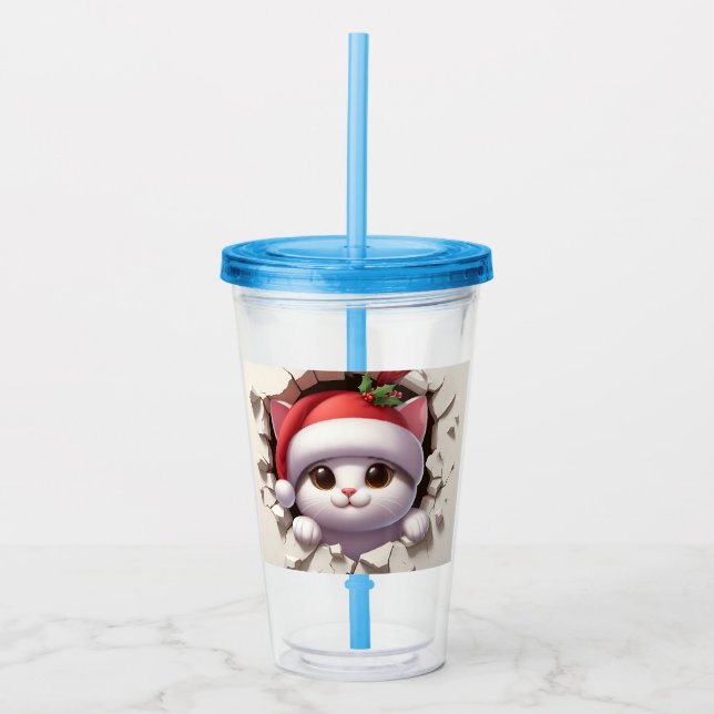 Christmas Cat 3D Acrylic Tumbler (Front)