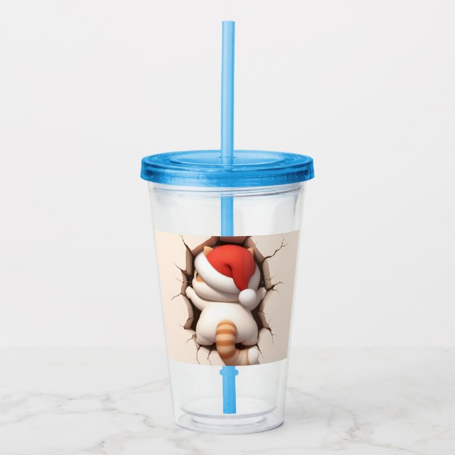 Christmas Cat 3D Acrylic Tumbler (Front)