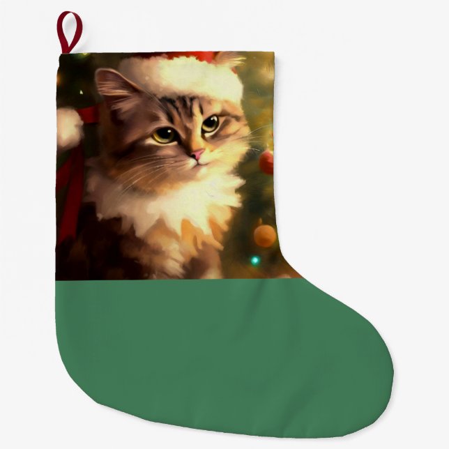 Christmas Cat 4 Large Christmas Stocking (Front)