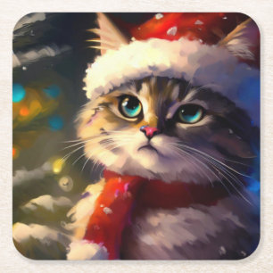 Christmas Cat 5 Square Paper Coaster