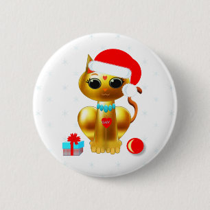 Christmas cat 6 cm round badge