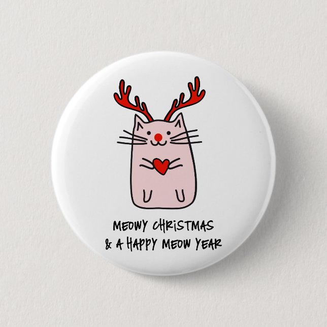 Christmas cat 6 cm round badge (Front)