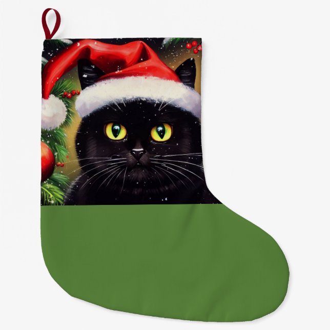 Christmas Cat 6 Large Christmas Stocking (Front)
