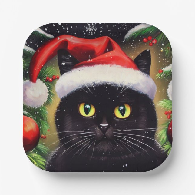 Christmas Cat 6 Paper Plate (Front)