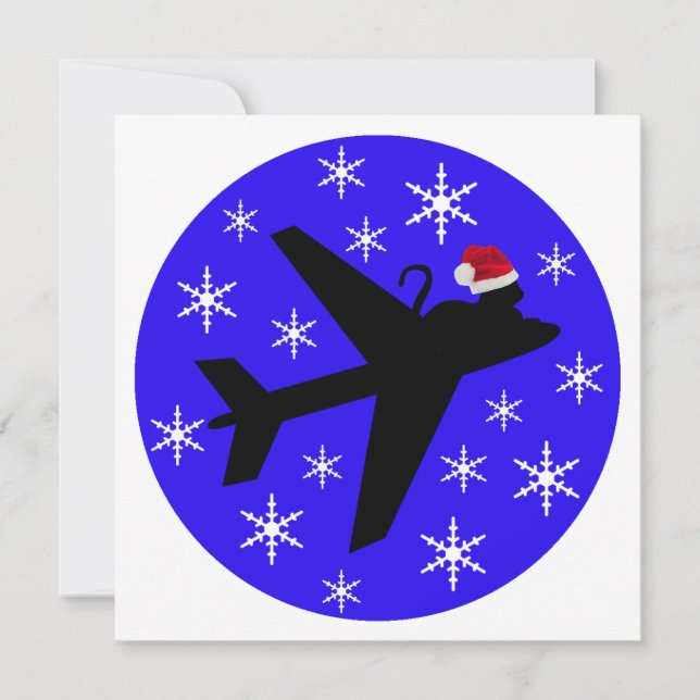 Christmas Cat and Airplane Flat Greeting Card (Front)