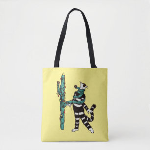 Christmas Cat And Cactus Weird Xmas Tote Bag