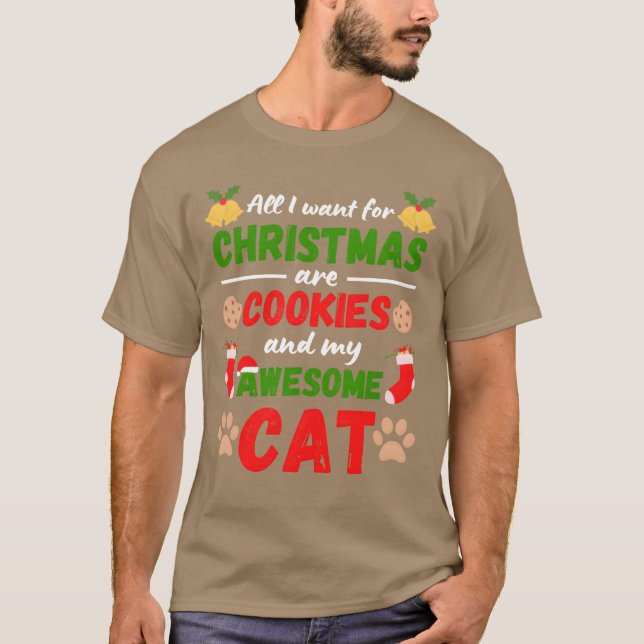 Christmas Cat and Christmas Cookies friends T-Shirt (Front)