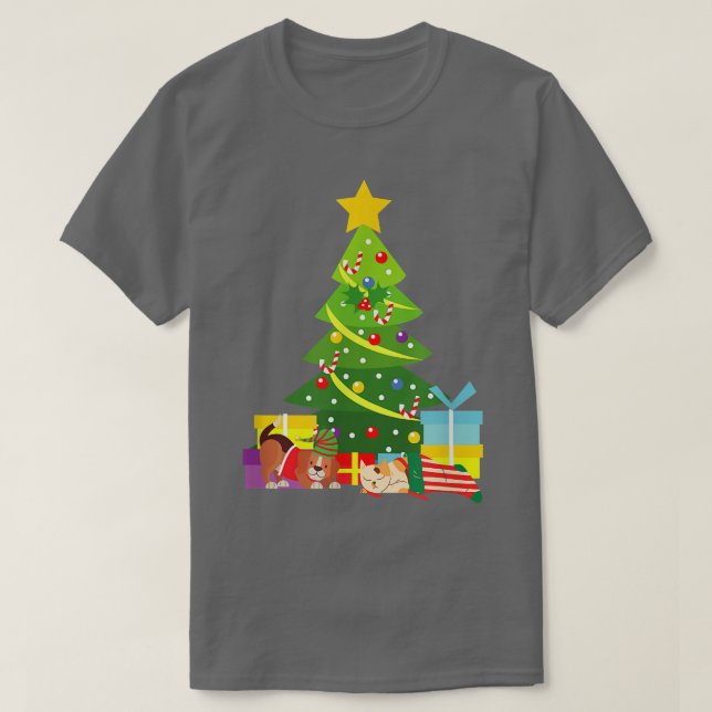 Christmas Cat and Dog under the Christmas Tree  T-Shirt (Design Front)