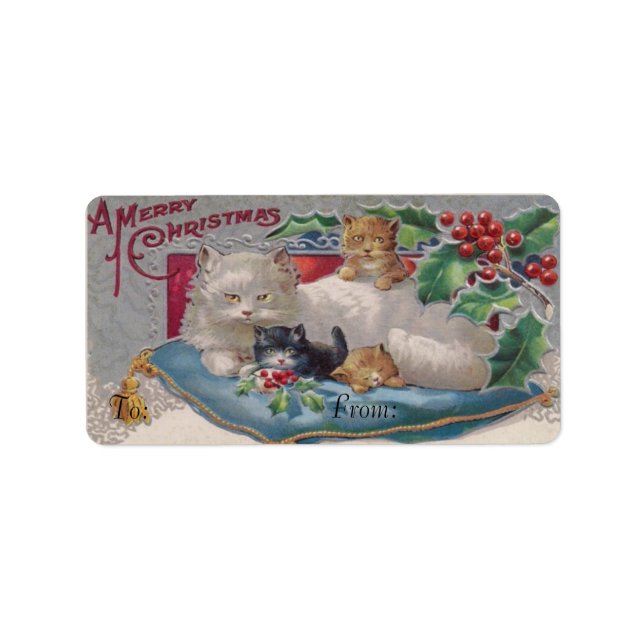 Christmas Cat and Kitties Victorian Christmas Cats Label (Front)