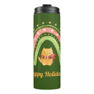 Christmas Cat And Rainbow Personalised Tumbler
