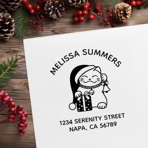 Christmas Cat Arch Address Rubber Stamp
