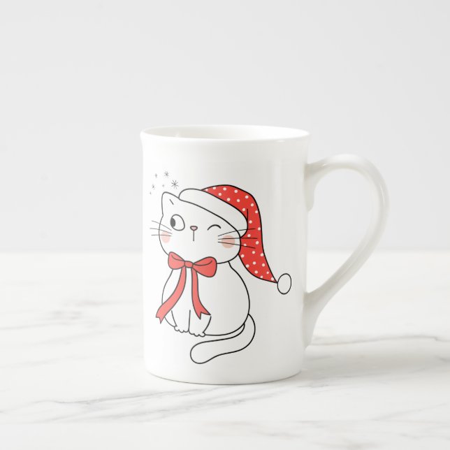 Christmas Cat Bone China Mug (Right)