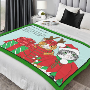 Christmas Cat Buddies Fleece Blanket