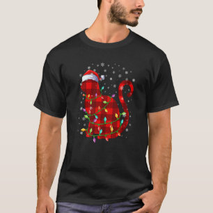 Christmas Cat Buffalo Plaid Red Santa Hat Lights C T-Shirt