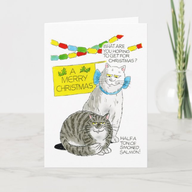 Christmas Cat Card - Salmon (Front)