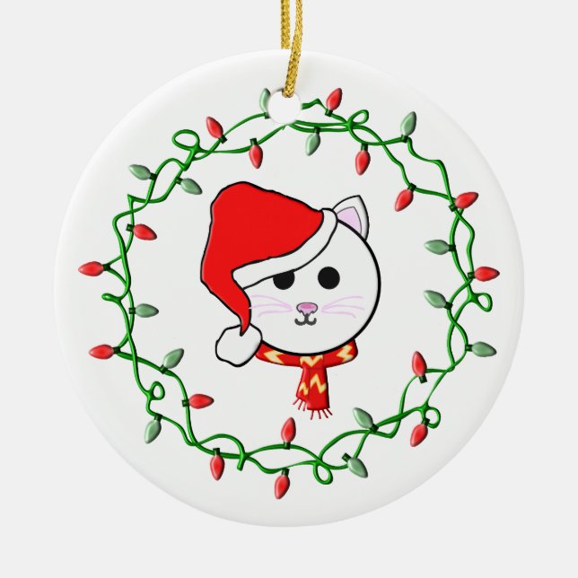 Christmas Cat Ceramic Tree Decoration (Front)