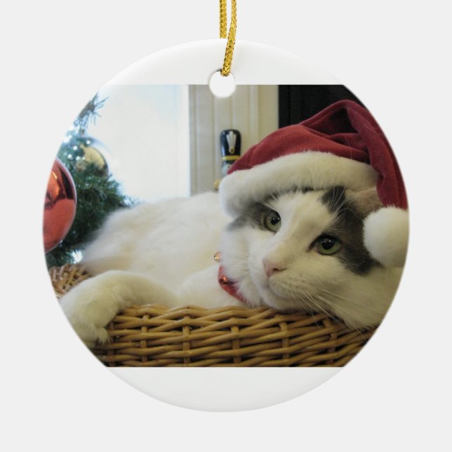 christmas cat ceramic tree decoration (Front)