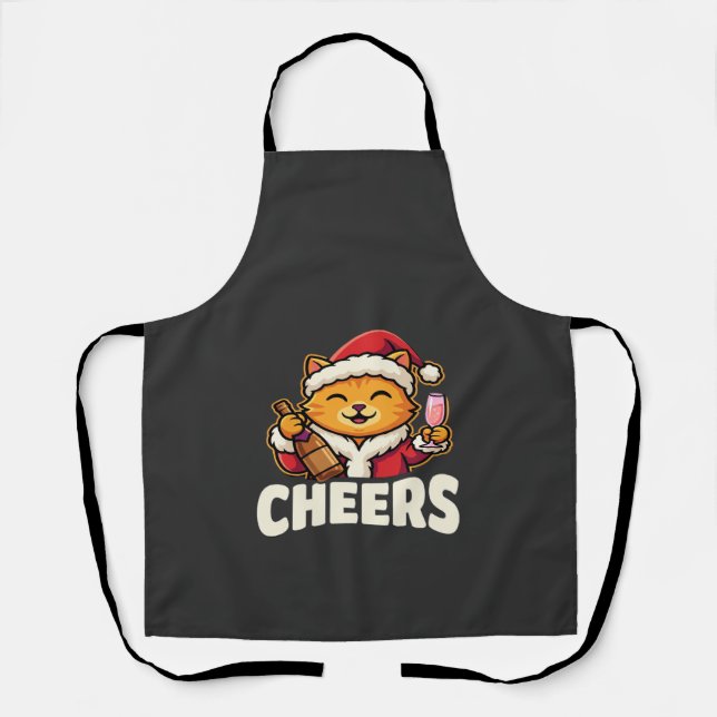 Christmas Cat Cheers Holiday Drinking Apron (Front)